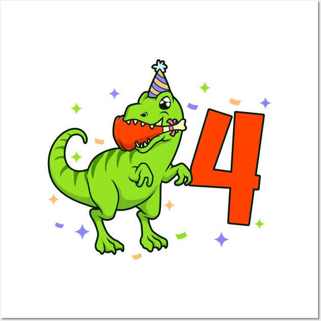 I am 4 with TREX - boy birthday 4 years old Wall Art by Modern Medieval Design